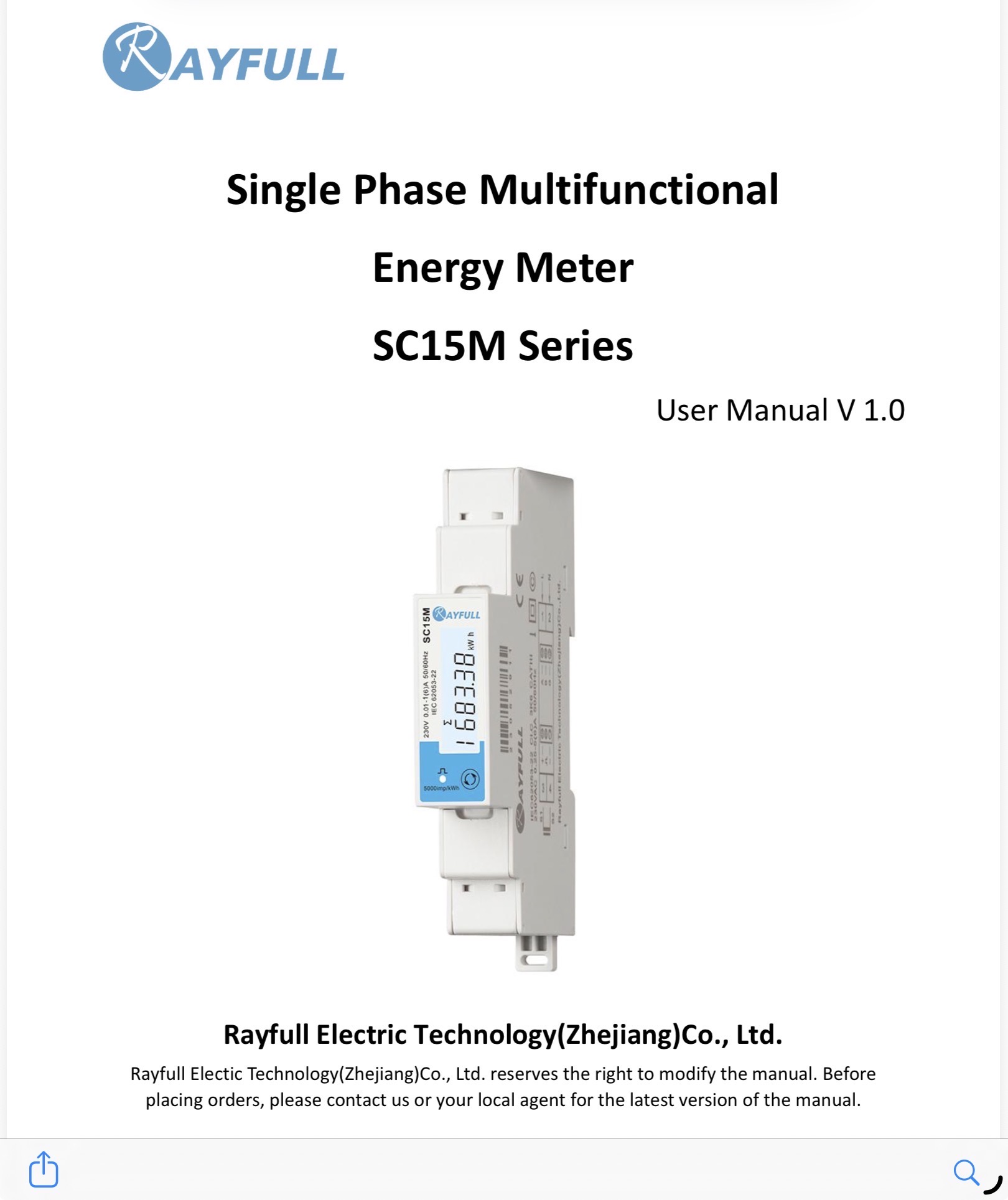 Rayfull SC15M single phase multifunctional energy meter